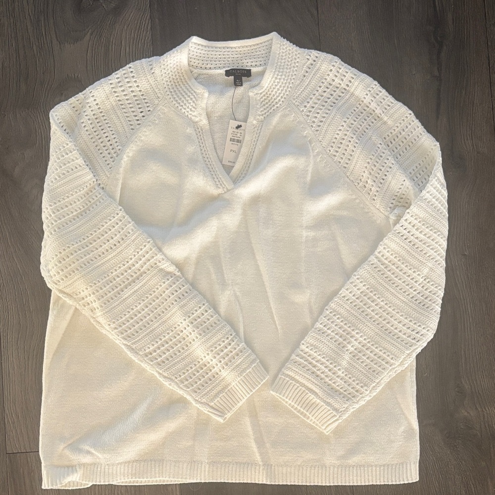 Talbots V-Neck Sweater in White
